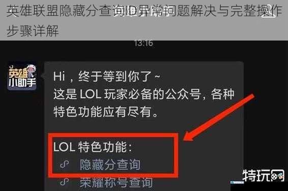 英雄联盟隐藏分查询ID异常问题解决与完整操作步骤详解