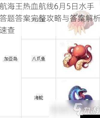 航海王热血航线6月5日水手答题答案完整攻略与答案解析速查