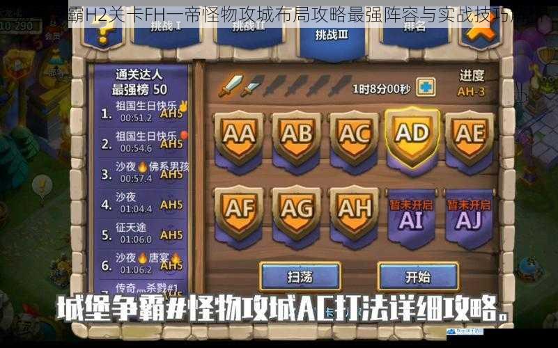 城堡争霸H2关卡FH一帝怪物攻城布局攻略最强阵容与实战技巧解析